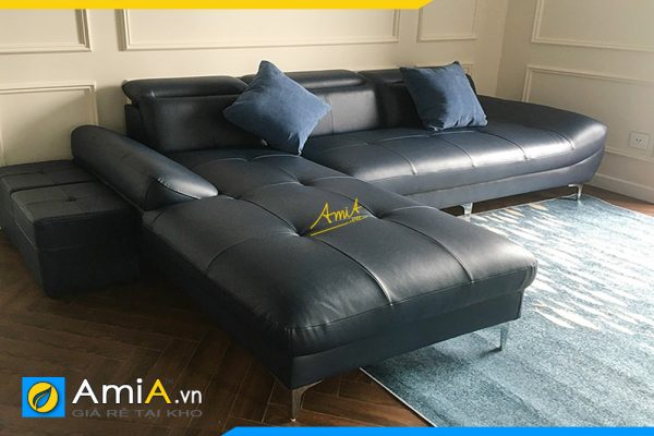 Ghế sofa da màu xanh góc chữ L đẹp hiện đại AmiA346