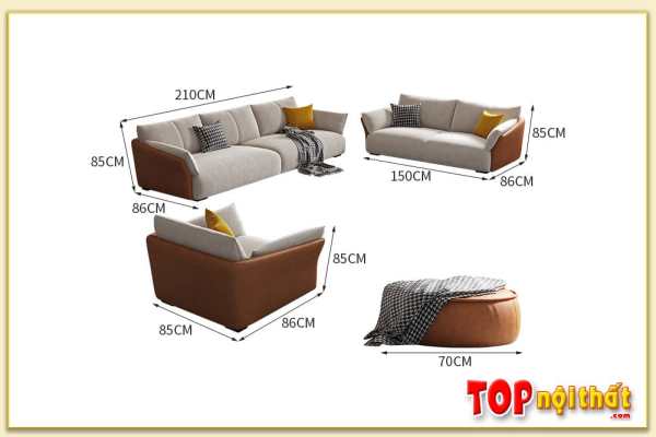 Hình ảnh Các kích thước chi tiết mẫu ghế sofa văng nỉ SofTop-0665