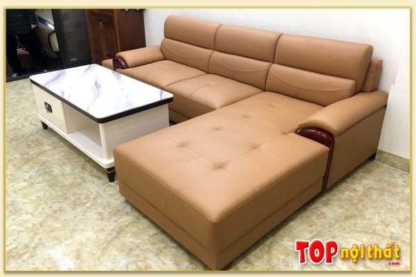 Hình ảnh Ghế sofa da góc chữ L đẹp có tay đệm gỗ êm ái SofTop-0224
