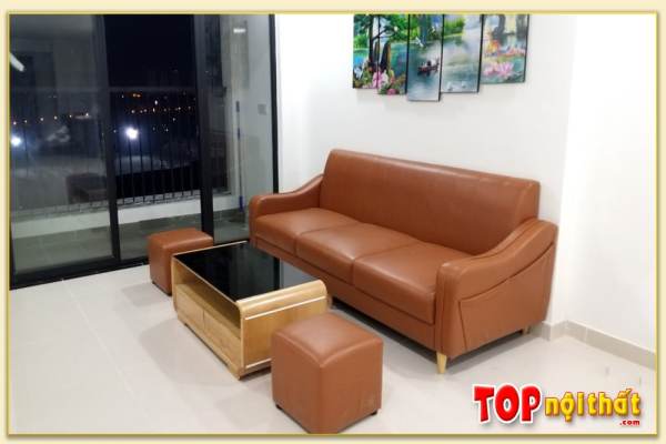 Hình ảnh Ghế sofa văng da đẹp đơn giản kê phòng khách chung cư SofTop-0217