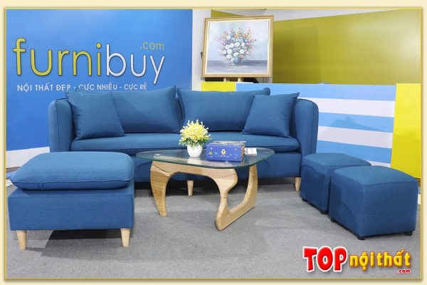 Hình ảnh Ghế sofa văng hiện đại chất liệu nỉ kèm đôn lớn SofTop-0225