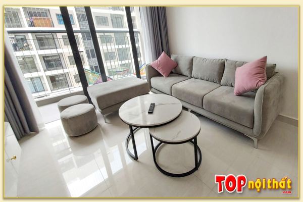 Hình ảnh Ghế sofa văng nỉ hiện đại kèm đôn lớn kê chung cư SofTop-0225