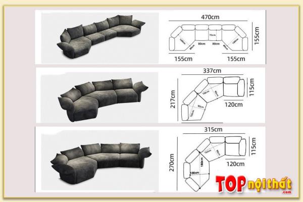 Hình ảnh Kích thước và hình ảnh tổng quan mẫu sofa văng nỉ SofTop-0649