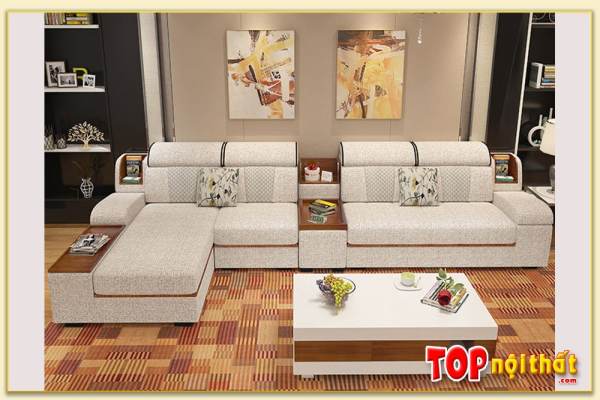 Hình ảnh Mẫu ghế sofa phòng khách bọc vải ốp gỗ SofTop-0602