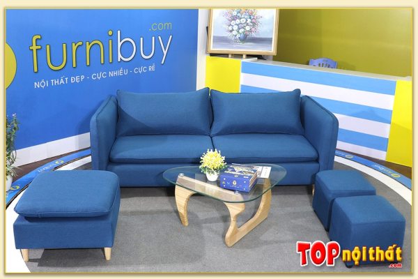 Hình ảnh Mẫu ghế sofa văng nỉ đẹp hiện đại kèm đôn lớn SofTop-0225