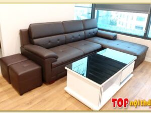 Hình ảnh Mẫu sofa góc L chất liệu da kiểu dáng đẹp đơn giản SofTop-0567