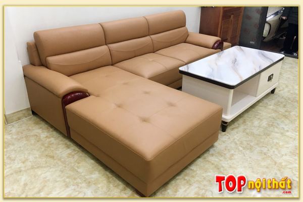 Hình ảnh Sofa da góc chữ L đẹp kê phòng khách sang trọng SofTop-0224