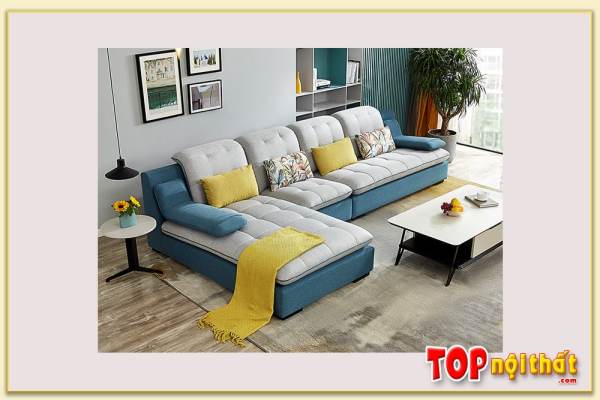 Hình ảnh Sofa góc nỉ màu xanh đẹp cho phòng khách SofTop-0621