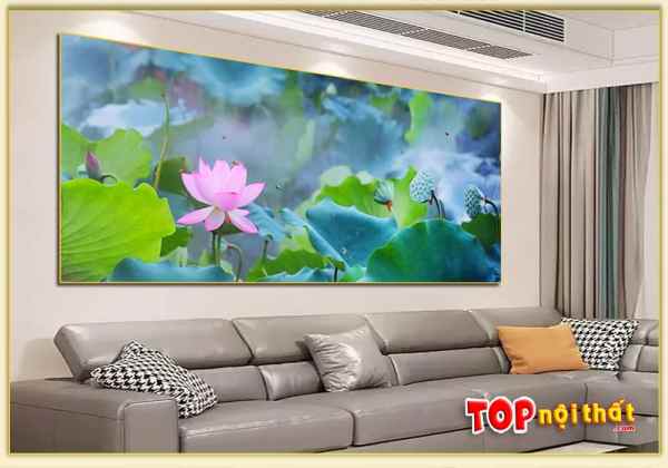 Tranh tráng gương đầm hoa sen trên sofa TraTop-3184