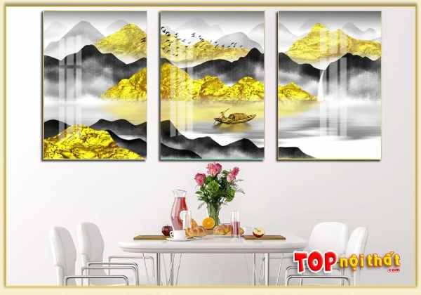 Tranh tráng gương 3D dãy núi vàng ở phòng ăn TraTop-3316