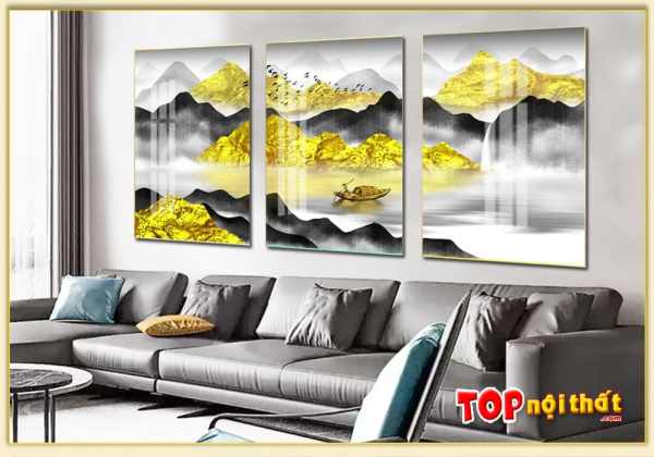 Tranh tráng gương 3D dãy núi vàng ở trên tường TraTop-3316