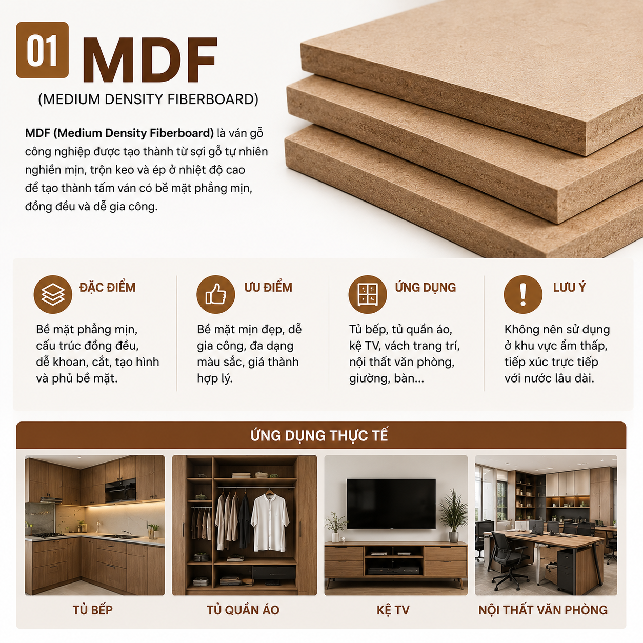MDF chống ẩm hay Plywood: đặc điểm ván MDF