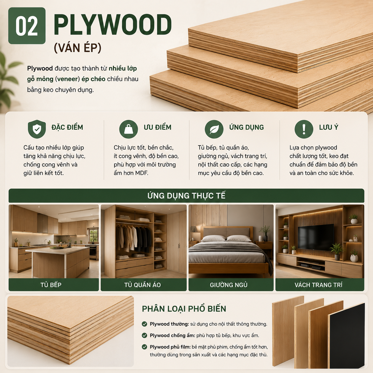 Plywood ván ép nhiều lớp khi so sánh MDF chống ẩm hay Plywood