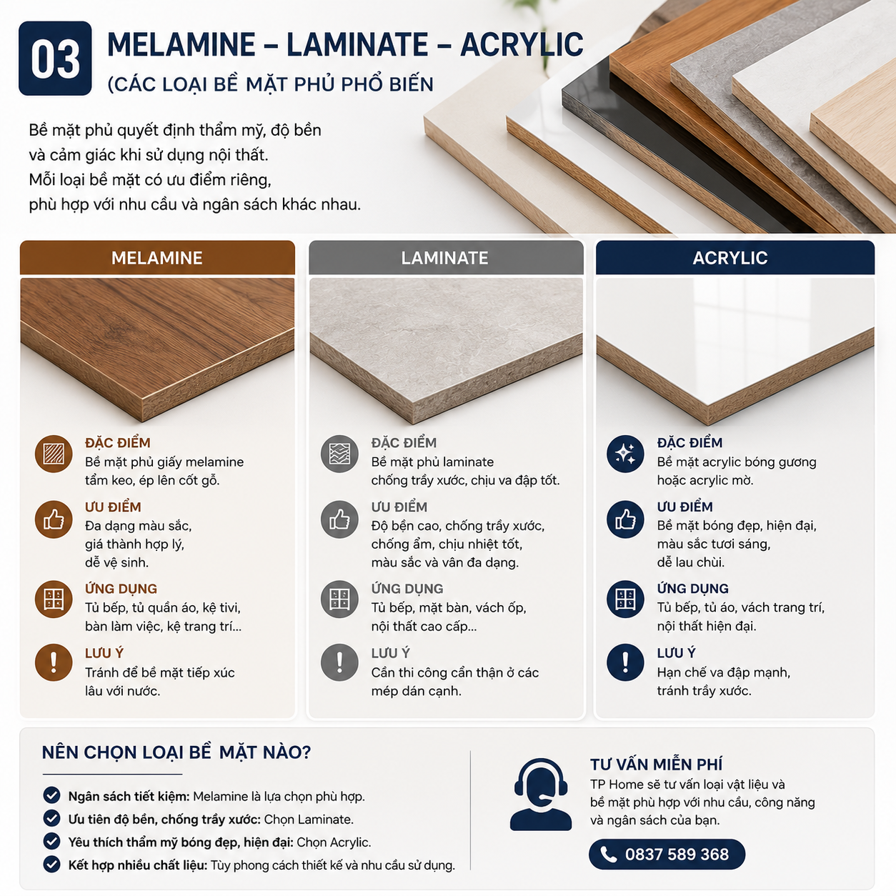 So sánh Acrylic Melamine Laminate trong nội thất