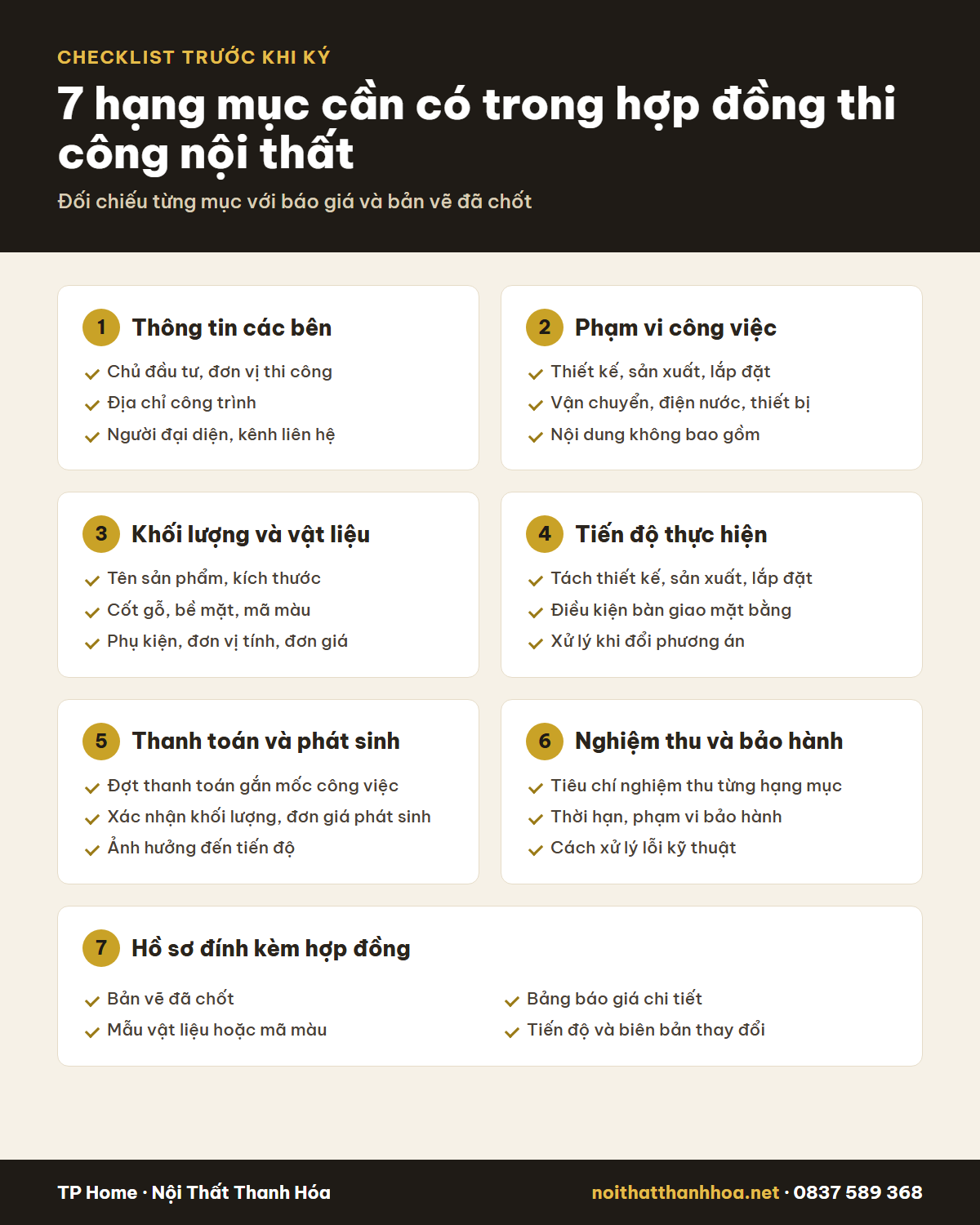 Checklist 7 hạng mục cần có trong hợp đồng thi công nội thất