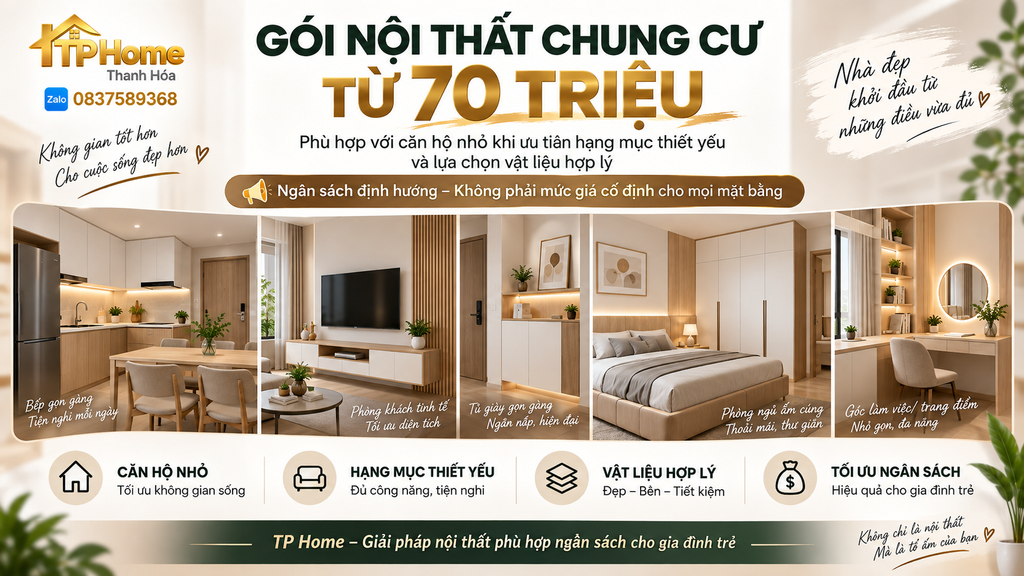gói nội thất chung cư 70 triệu
