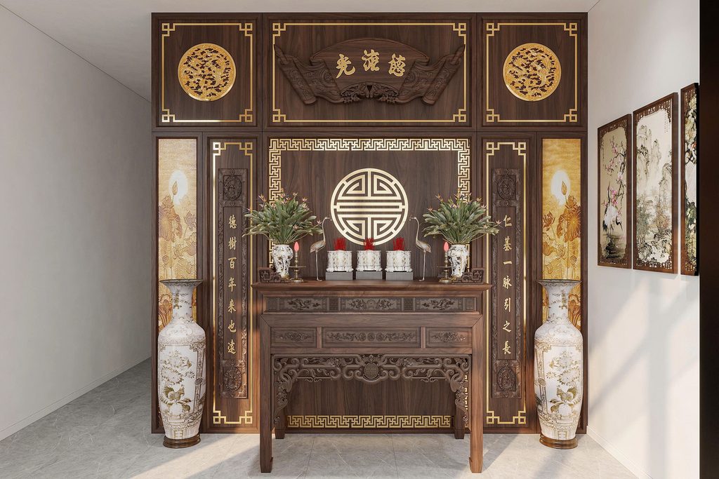 Nội thất phòng thờ nhà phố Thanh Hóa
